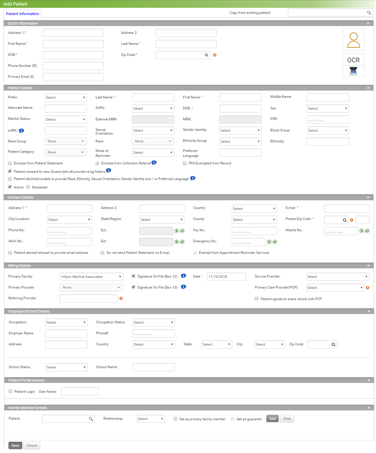 Patient File Screen Html Adding a New Patient